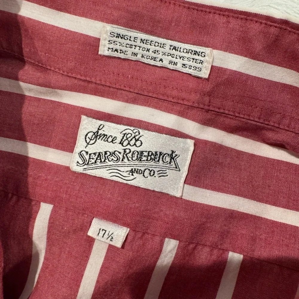 Vintage Red and White Striped‎ Men's Shirt